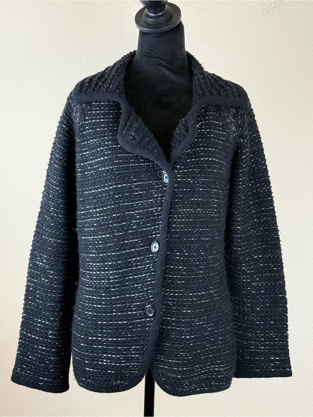 Hugo Boss wool mohair knitted sweater cardigan medium black silver - Picture 6 of 15